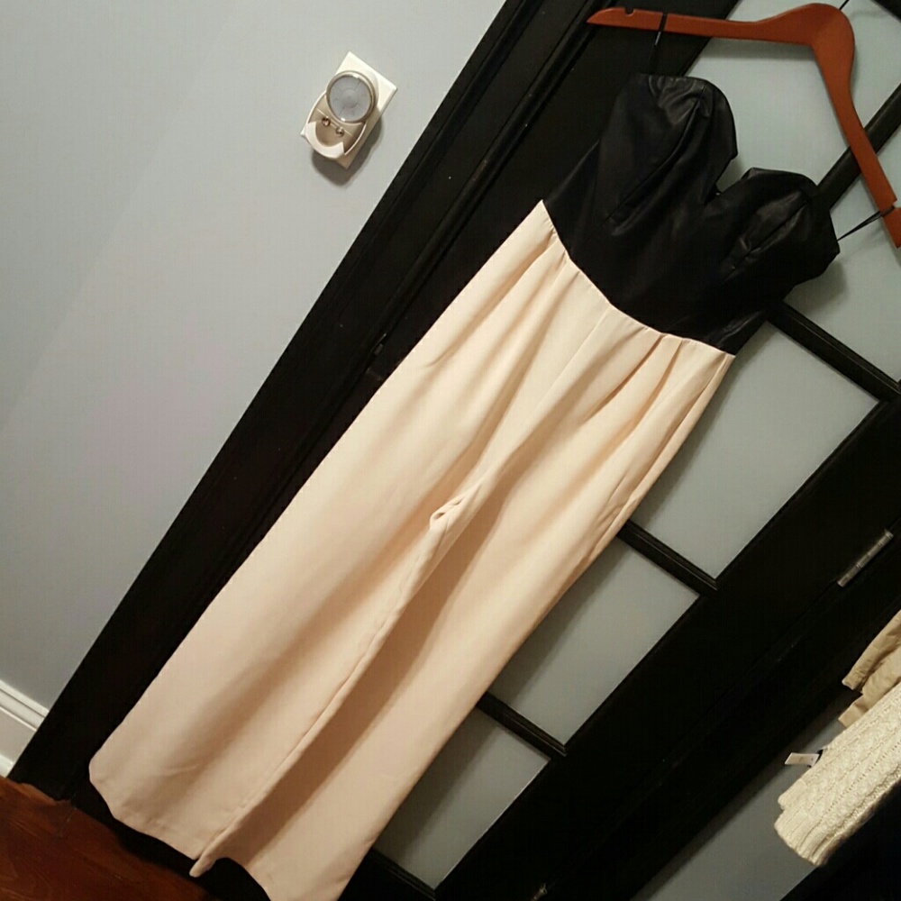 Straplesa Faux Leather Jumpsuit w/Ivory pants